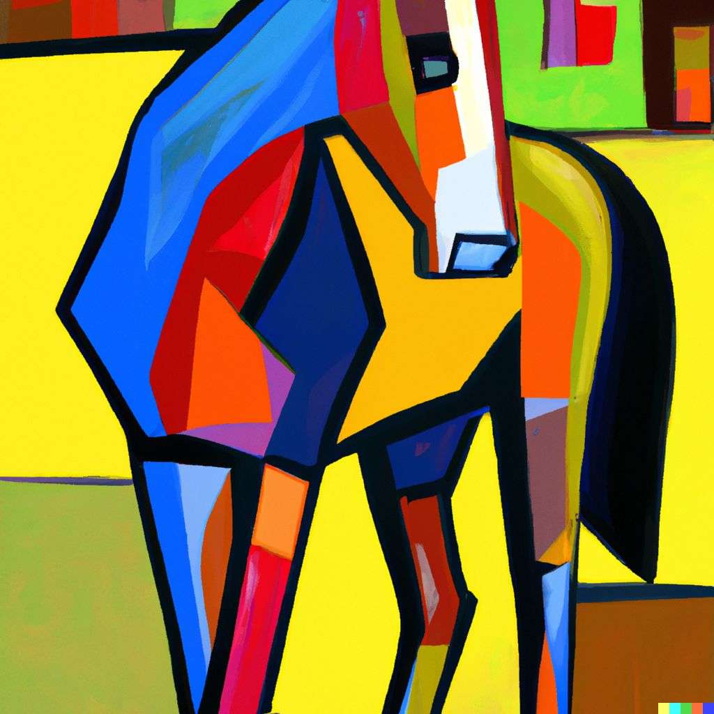 a horse, painting, cubism style